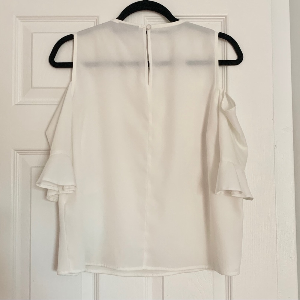 Topshop White Cold-Shoulder Ruffle Blouse - Picture 3 of 6